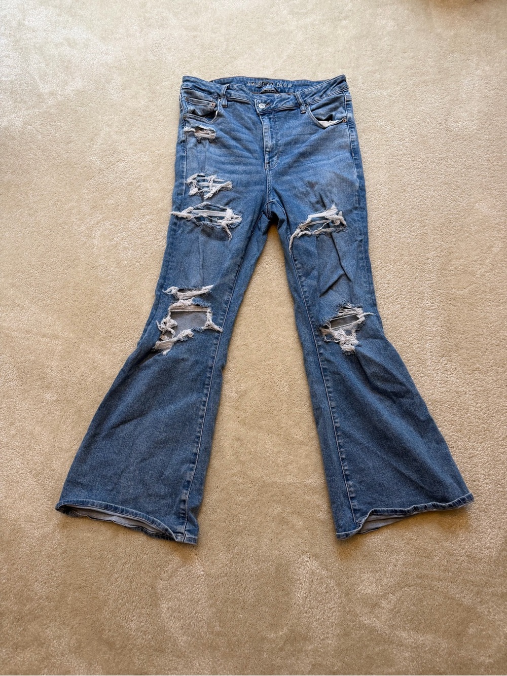 American Eagle Outfitters Distressed Blue Flare Jeans
